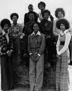 Alpha Kappa Alpha, 1975. Standing (left to right): Paula Martin, Karen Francois, Delores Jones; Seated: Zoe Shaw, Avie Winston, Sandra Johnson. Credit. Virginia Tech Archives.